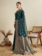 Vedant Vastram Soft Litchi SIlk Banarasi Silk Jacquard Saree - Green