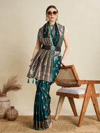 Vedant Vastram Soft Litchi SIlk Banarasi Silk Jacquard Saree - Green