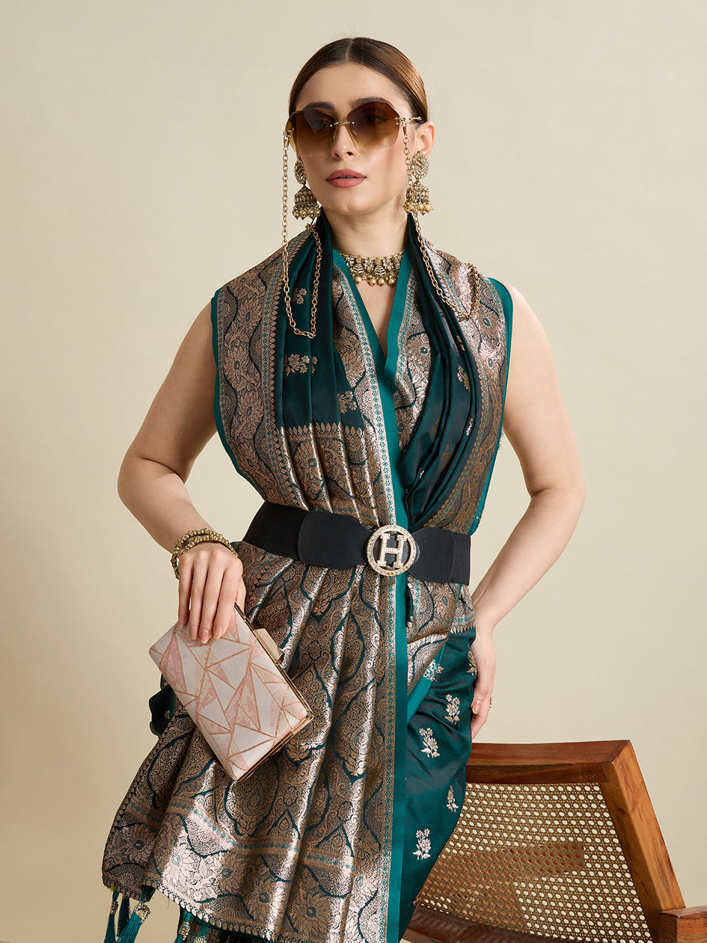 Vedant Vastram Soft Litchi SIlk Banarasi Silk Jacquard Saree - Green