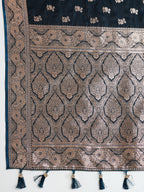 Vedant Vastram Soft Litchi SIlk Banarasi Silk Jacquard Saree - Navy Blue