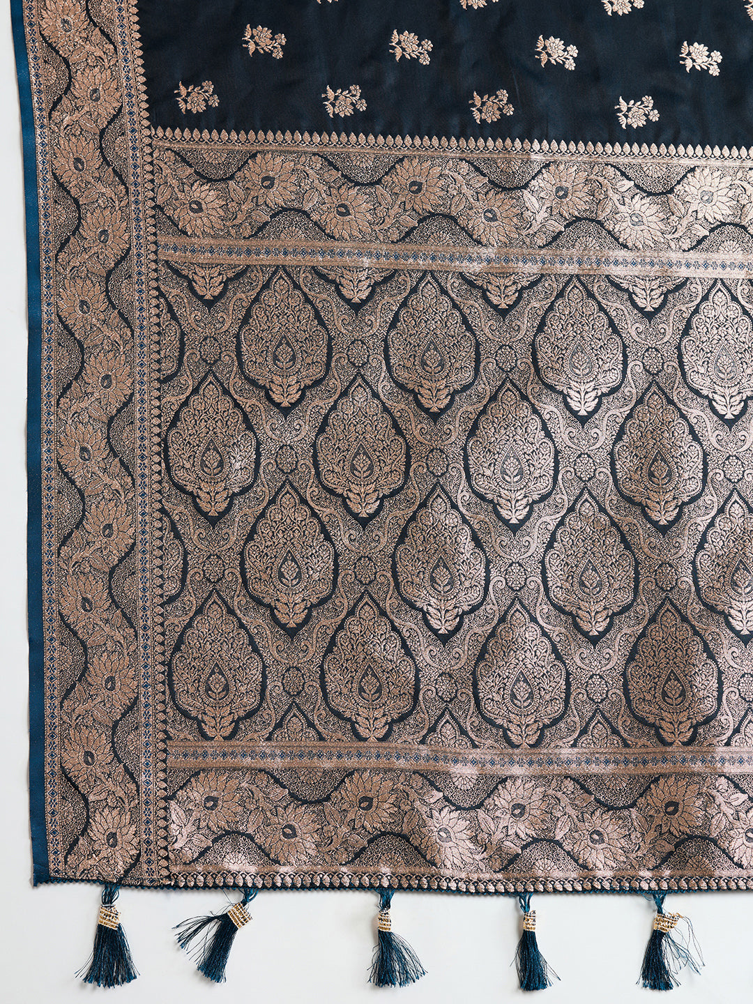Vedant Vastram Soft Litchi SIlk Banarasi Silk Jacquard Saree - Navy Blue