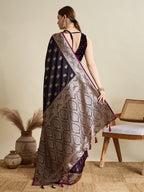Vedant Vastram Soft Litchi SIlk Banarasi Silk Jacquard Saree - Wine
