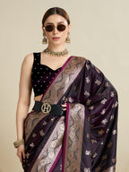 Vedant Vastram Soft Litchi SIlk Banarasi Silk Jacquard Saree - Wine