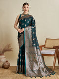 Vedant Vastram Soft Litchi SIlk Banarasi Silk Jacquard Saree - Green
