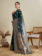 Vedant Vastram Soft Litchi SIlk Banarasi Silk Jacquard Saree - Green