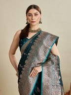 Vedant Vastram Soft Litchi SIlk Banarasi Silk Jacquard Saree - Green