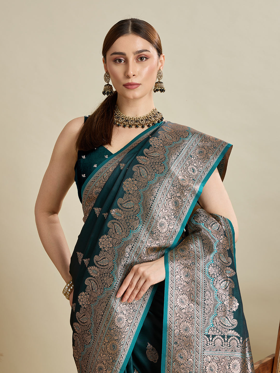 Vedant Vastram Soft Litchi SIlk Banarasi Silk Jacquard Saree - Green