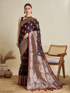 Vedant Vastram Soft Litchi SIlk Banarasi Silk Jacquard Saree - Maroon