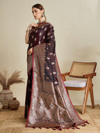 Vedant Vastram Soft Litchi SIlk Banarasi Silk Jacquard Saree - Maroon