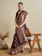 Vedant Vastram Soft Litchi SIlk Banarasi Silk Jacquard Saree - Maroon