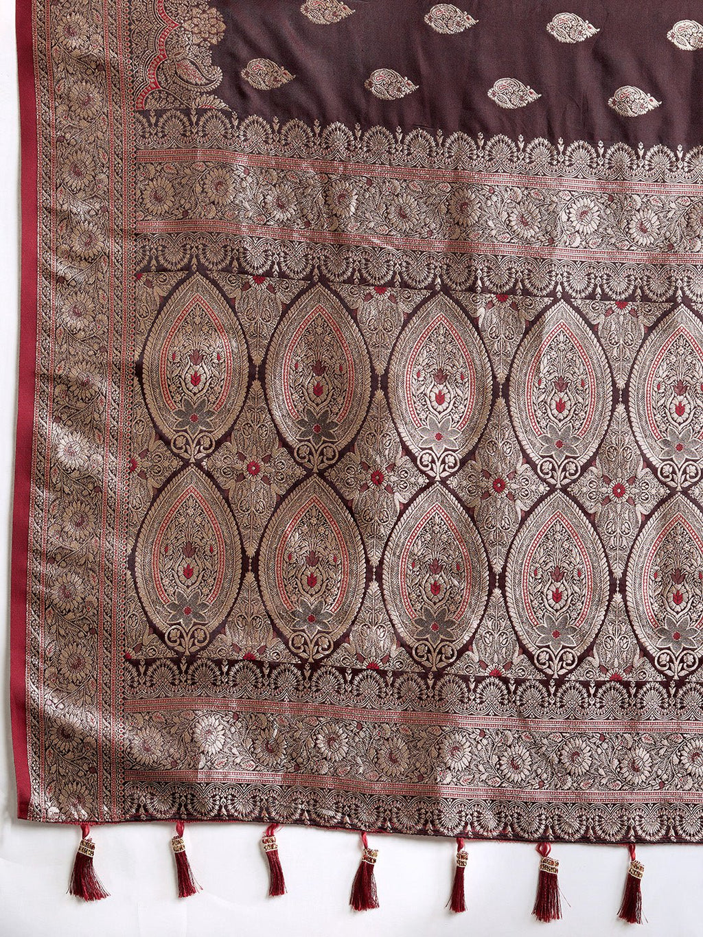 Vedant Vastram Soft Litchi SIlk Banarasi Silk Jacquard Saree - Maroon