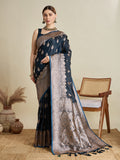 Vedant Vastram Soft Litchi SIlk Banarasi Silk Jacquard Saree - Navy Blue