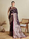 Vedant Vastram Soft Litchi SIlk Banarasi Silk Jacquard Saree - Wine