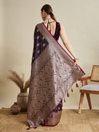 Vedant Vastram Soft Litchi SIlk Banarasi Silk Jacquard Saree - Wine