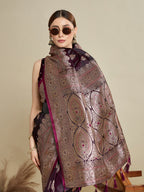 Vedant Vastram Soft Litchi SIlk Banarasi Silk Jacquard Saree - Wine