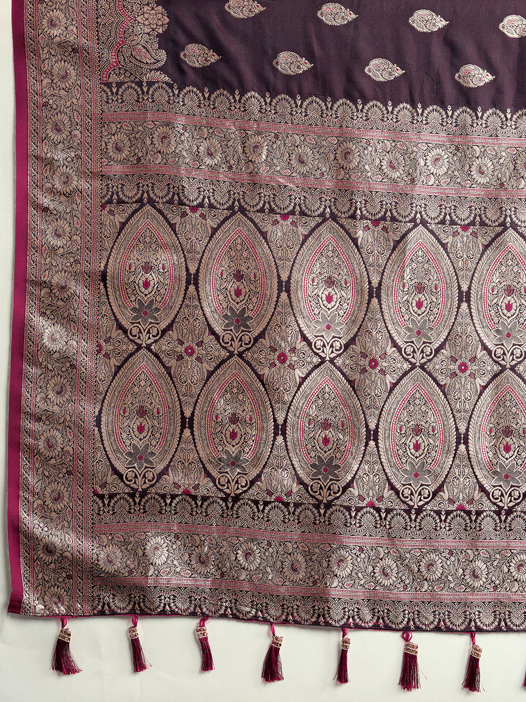 Vedant Vastram Soft Litchi SIlk Banarasi Silk Jacquard Saree - Wine