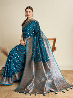 Vedant Vastram Soft Litchi SIlk Banarasi Silk Jacquard Saree - Firozi