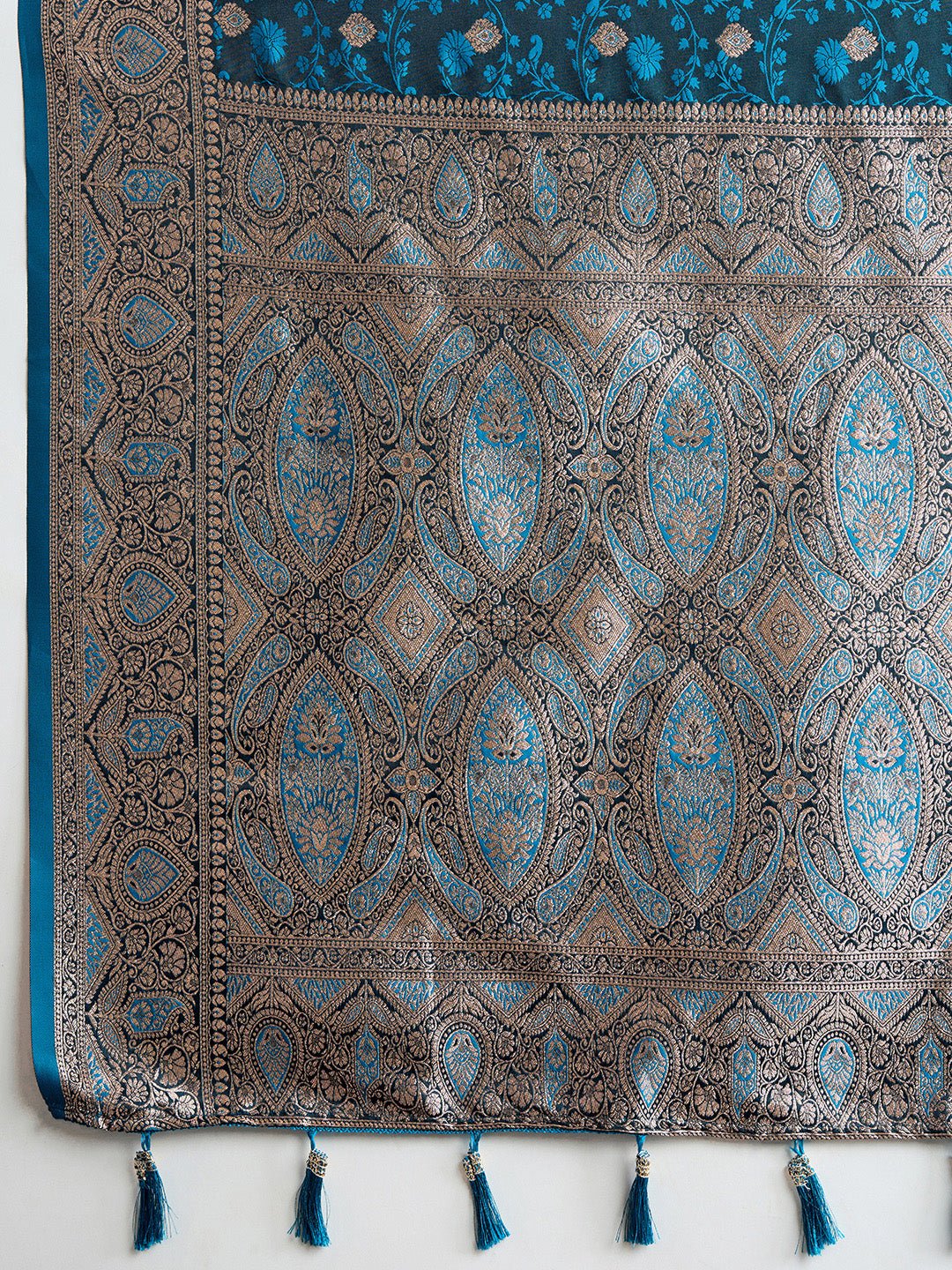 Vedant Vastram Soft Litchi SIlk Banarasi Silk Jacquard Saree - Firozi
