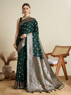Vedant Vastram Soft Litchi SIlk Banarasi Silk Jacquard Saree - Green