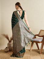 Vedant Vastram Soft Litchi SIlk Banarasi Silk Jacquard Saree - Green