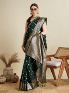 Vedant Vastram Soft Litchi SIlk Banarasi Silk Jacquard Saree - Green