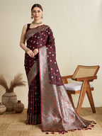 Vedant Vastram Soft Litchi SIlk Banarasi Silk Jacquard Saree - Maroon