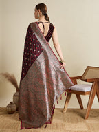 Vedant Vastram Soft Litchi SIlk Banarasi Silk Jacquard Saree - Maroon
