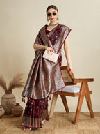 Vedant Vastram Soft Litchi SIlk Banarasi Silk Jacquard Saree - Maroon