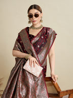 Vedant Vastram Soft Litchi SIlk Banarasi Silk Jacquard Saree - Maroon