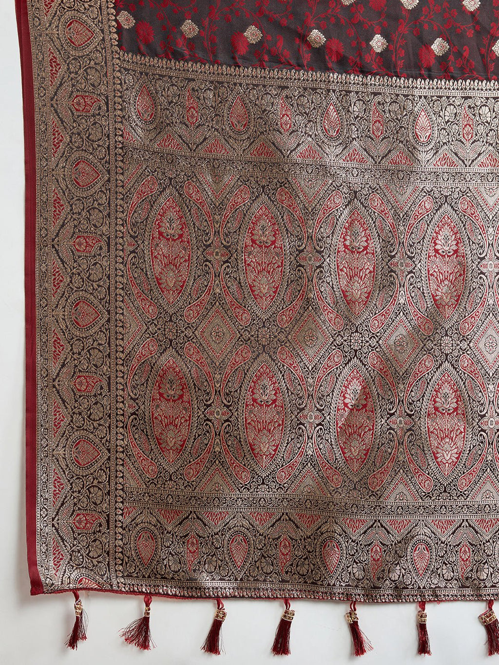Vedant Vastram Soft Litchi SIlk Banarasi Silk Jacquard Saree - Maroon
