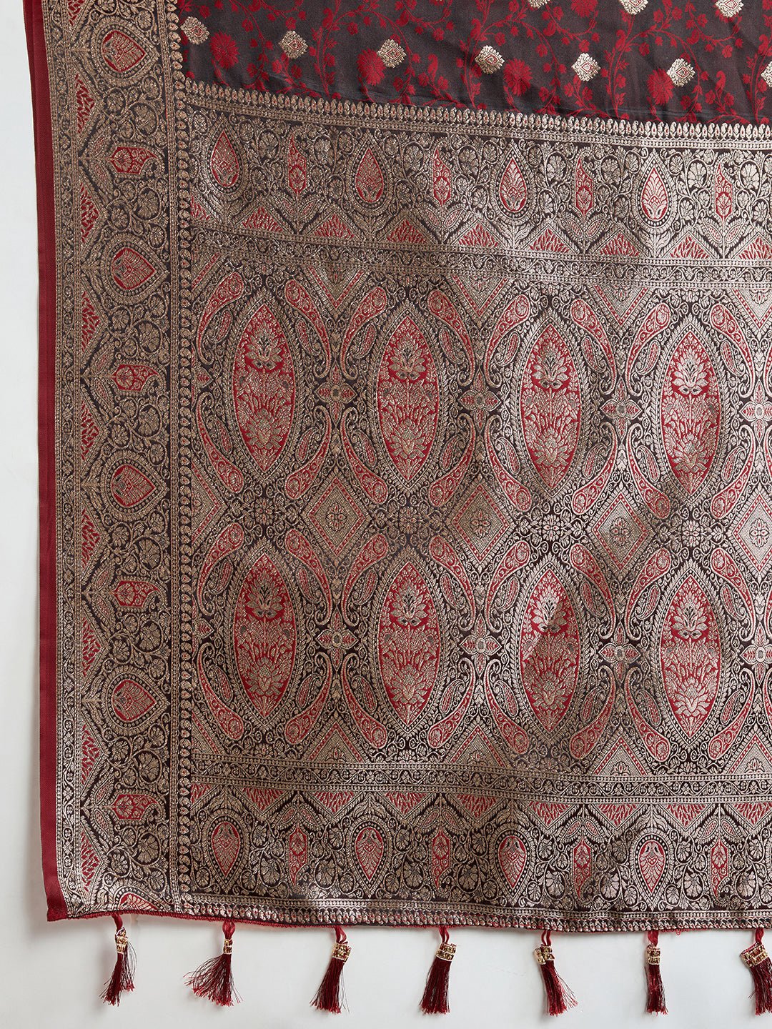 Vedant Vastram Soft Litchi SIlk Banarasi Silk Jacquard Saree - Maroon