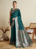 Vedant Vastram Soft Litchi SIlk Banarasi Silk Jacquard Saree - Rama