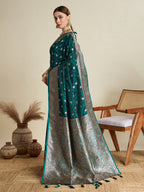 Vedant Vastram Soft Litchi SIlk Banarasi Silk Jacquard Saree - Rama