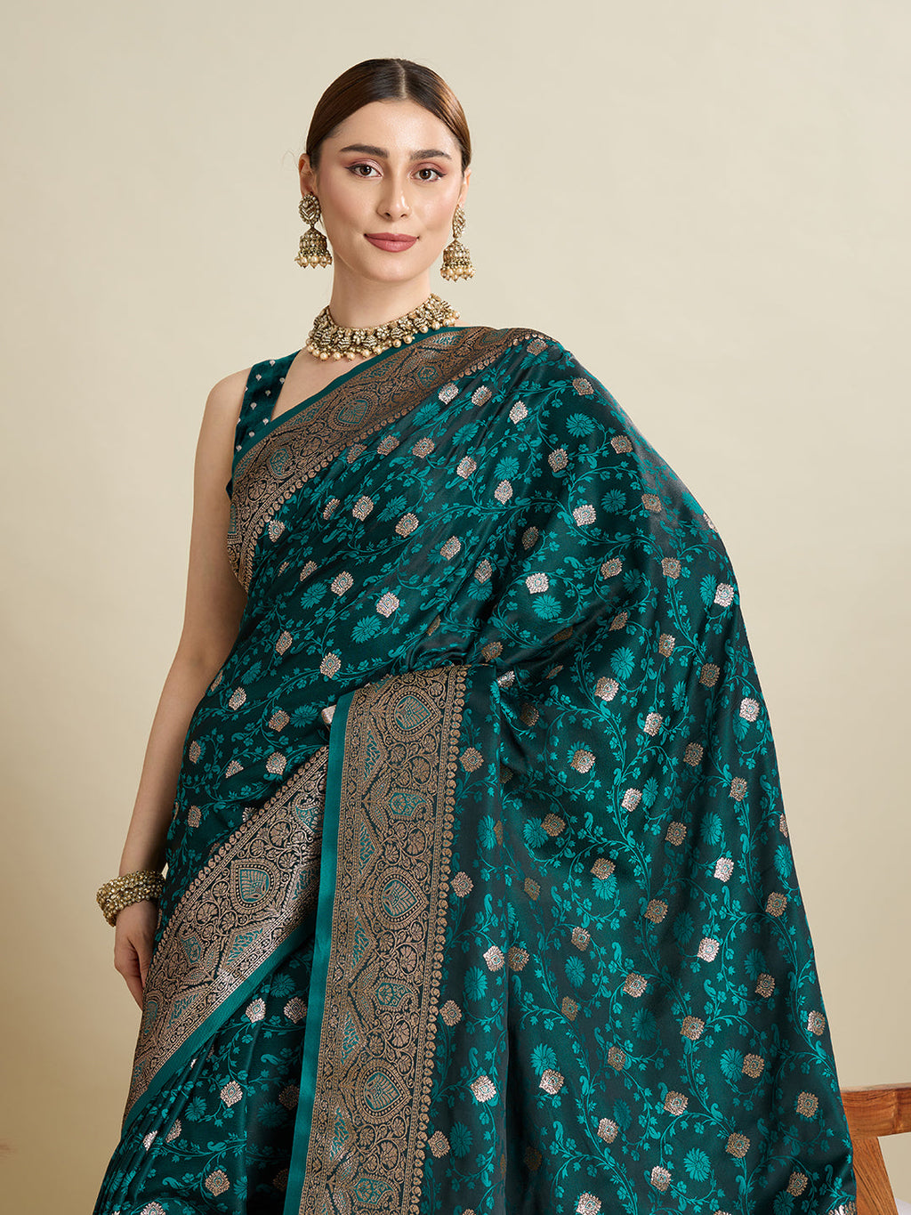 Vedant Vastram Soft Litchi SIlk Banarasi Silk Jacquard Saree - Rama