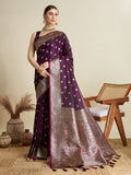 Vedant Vastram Soft Litchi SIlk Banarasi Silk Jacquard Saree - Wine