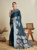 Vedant Vastram Soft Litchi SIlk Banarasi Silk Jacquard Saree - Firozi