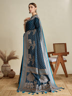 Vedant Vastram Soft Litchi SIlk Banarasi Silk Jacquard Saree - Firozi