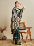 Vedant Vastram Soft Litchi SIlk Banarasi Silk Jacquard Saree - Green