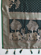 Vedant Vastram Soft Litchi SIlk Banarasi Silk Jacquard Saree - Green