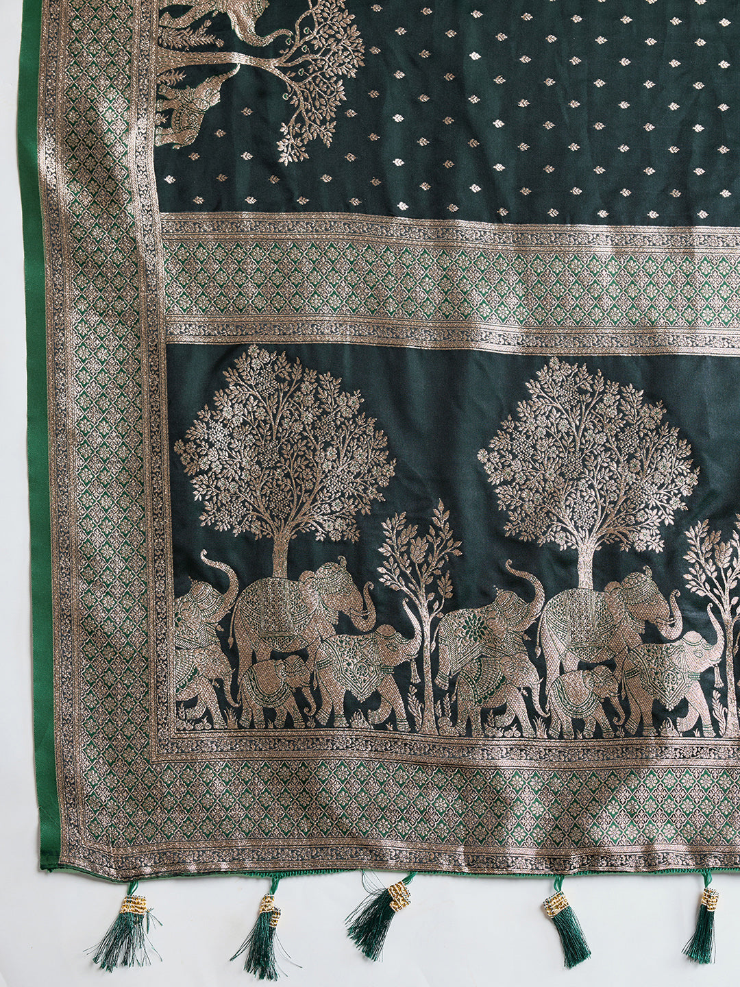 Vedant Vastram Soft Litchi SIlk Banarasi Silk Jacquard Saree - Green