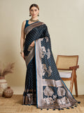 Vedant Vastram Soft Litchi SIlk Banarasi Silk Jacquard Saree - Navy Blue