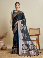 Vedant Vastram Soft Litchi SIlk Banarasi Silk Jacquard Saree - Navy Blue
