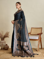 Vedant Vastram Soft Litchi SIlk Banarasi Silk Jacquard Saree - Navy Blue