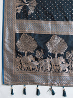 Vedant Vastram Soft Litchi SIlk Banarasi Silk Jacquard Saree - Navy Blue