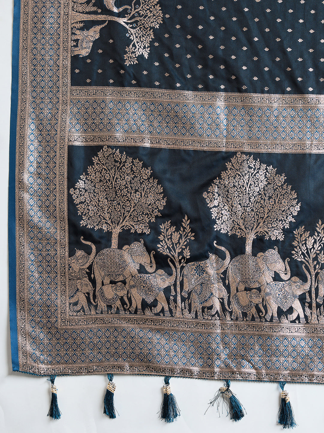 Vedant Vastram Soft Litchi SIlk Banarasi Silk Jacquard Saree - Navy Blue