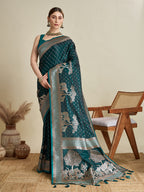 Vedant Vastram Soft Litchi SIlk Banarasi Silk Jacquard Saree - Rama