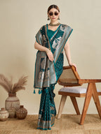 Vedant Vastram Soft Litchi SIlk Banarasi Silk Jacquard Saree - Rama