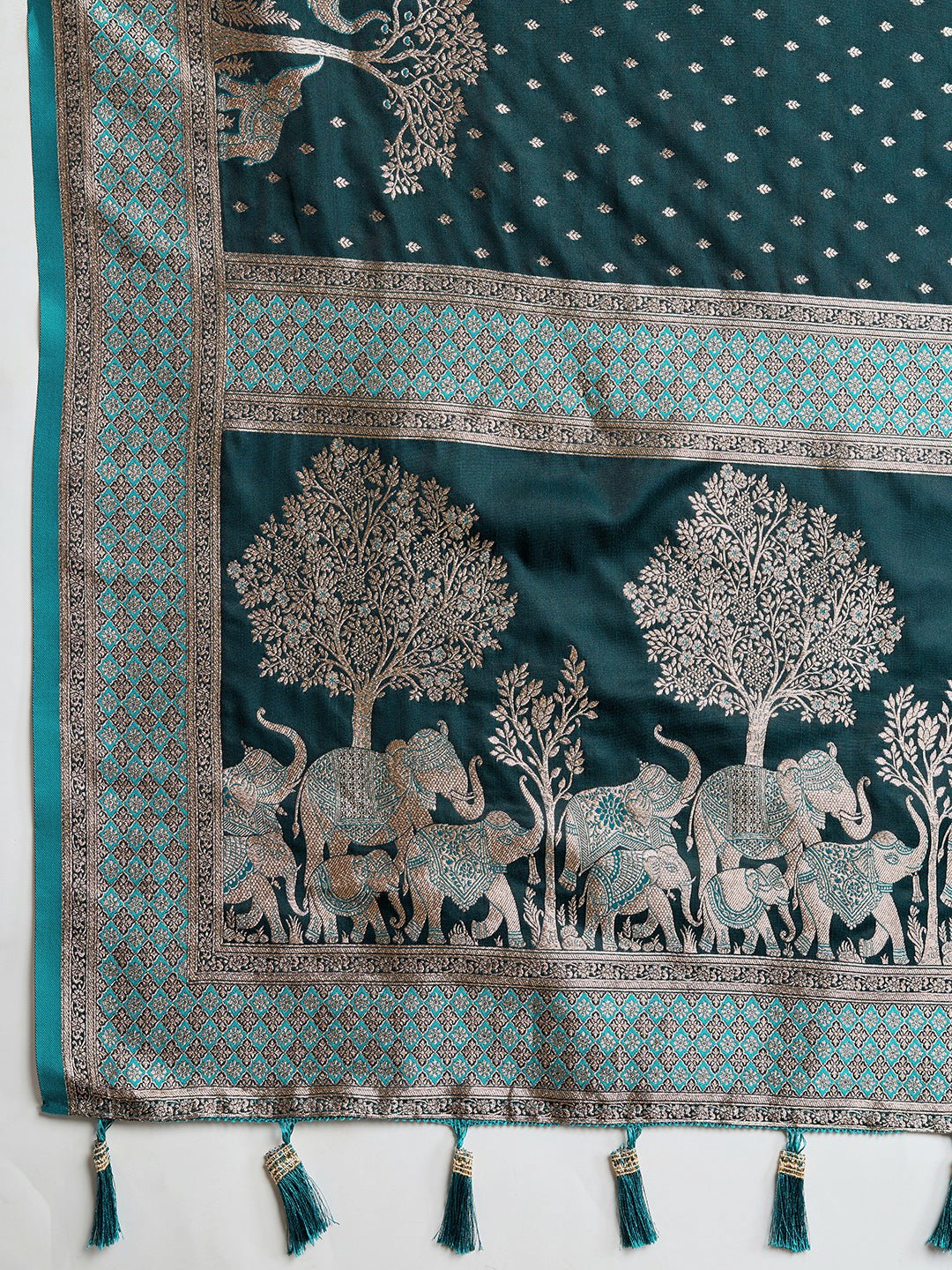 Vedant Vastram Soft Litchi SIlk Banarasi Silk Jacquard Saree - Rama