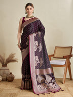 Vedant Vastram Soft Litchi SIlk Banarasi Silk Jacquard Saree - Wine