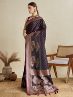 Vedant Vastram Soft Litchi SIlk Banarasi Silk Jacquard Saree - Wine